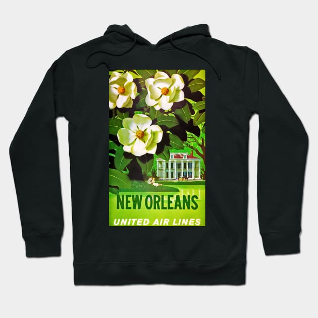 Beautifully Restored United Airlines Vintage Travel Poster - New Orleans Hoodie by vintageposterco